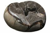 Polished Septarian Geode Heart - Black Crystals #205484-2